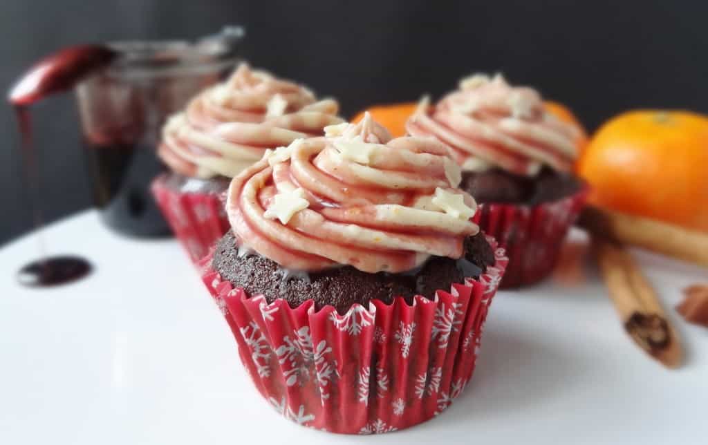 mulled wine chocolate cupcakes with spiced orange mascarpone frosting