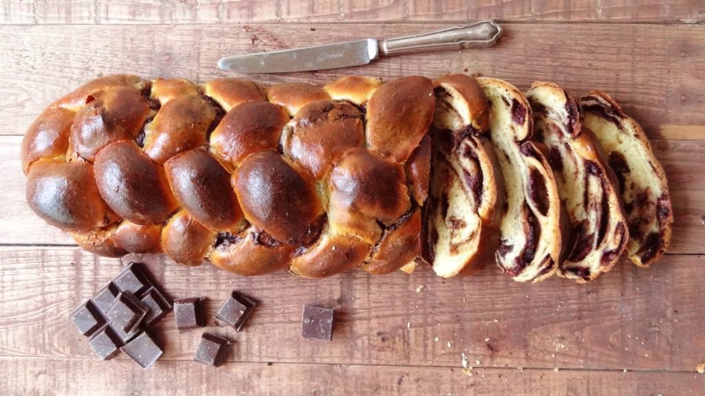 filled chocolate cherry challah bread
