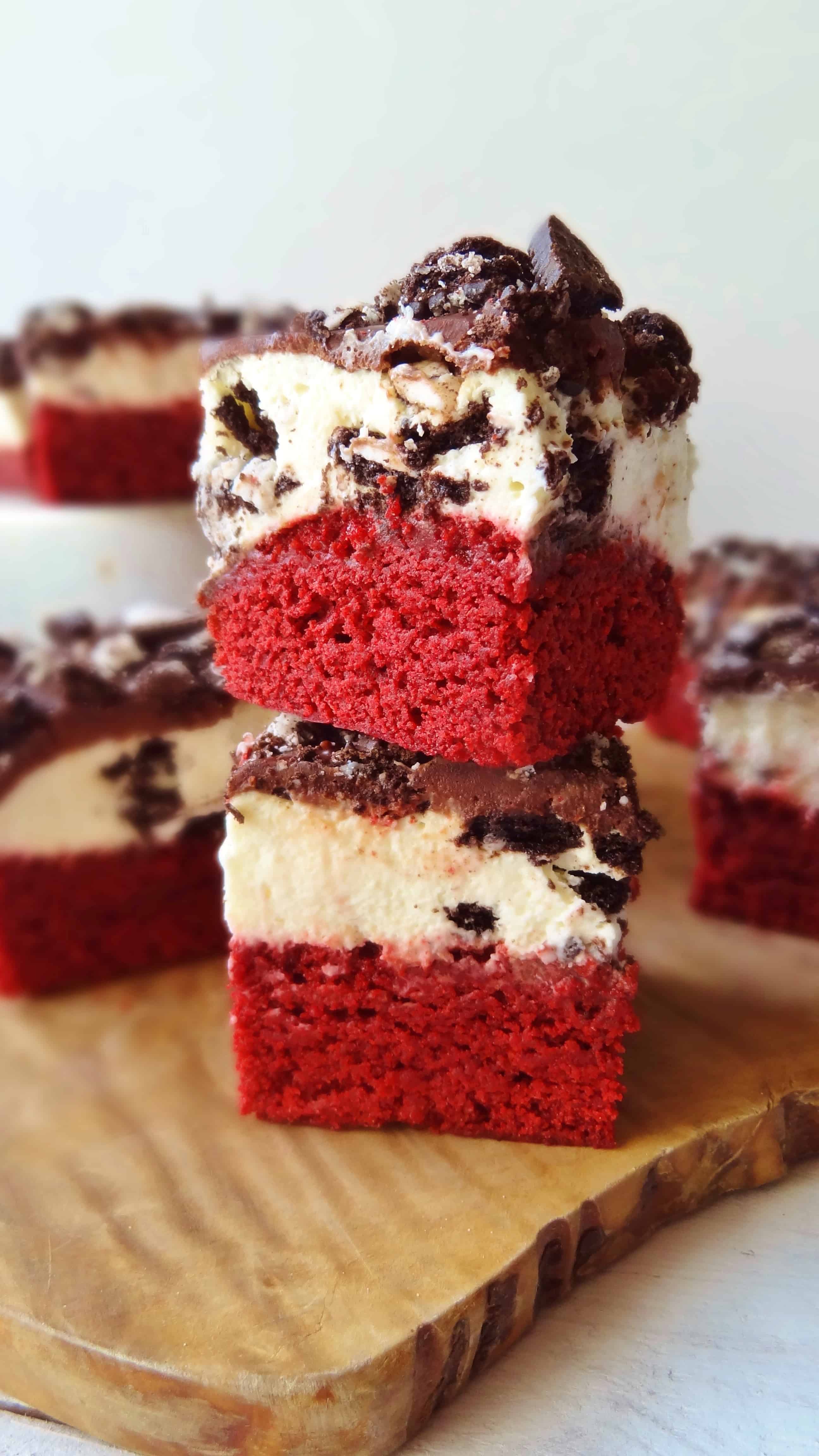 red velvet brownies with oreo cream cheese mousse
