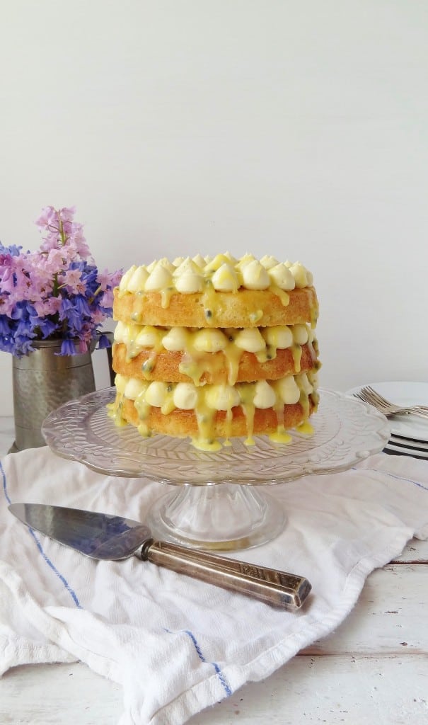 Passion fruit, coconut & white chocolate layer cake