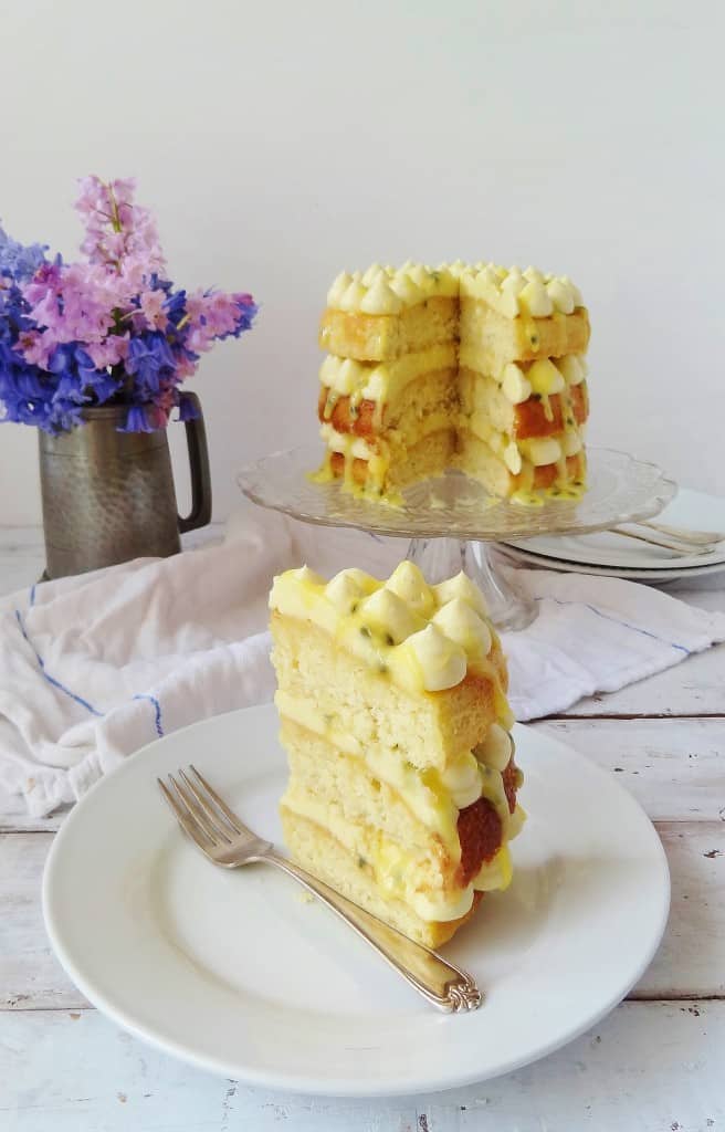 White chocolate, passion fruit and coconut cake