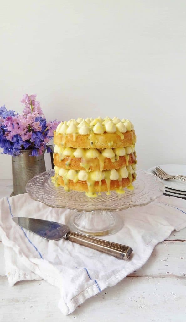 Passion fruit, white chocolate and coconut layer cake
