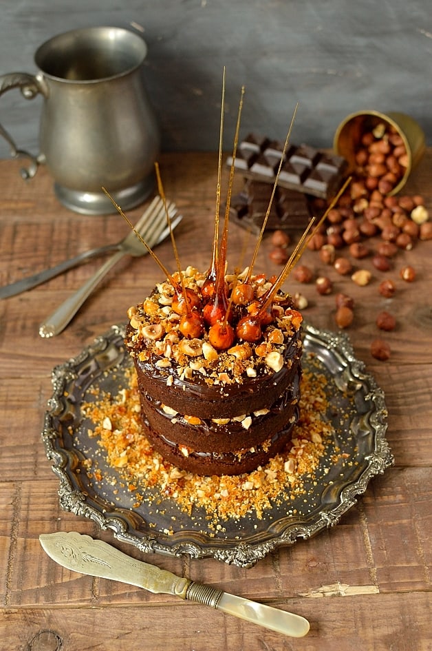 Chocolate, nutella ganache and hazelnut praline layer cake - Domestic Gothess
