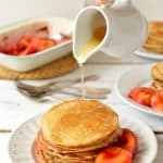 Honey cinnamon cornmeal pancakes with lemon honey cinnamon syrup & roasted plums - Domestic Gothess