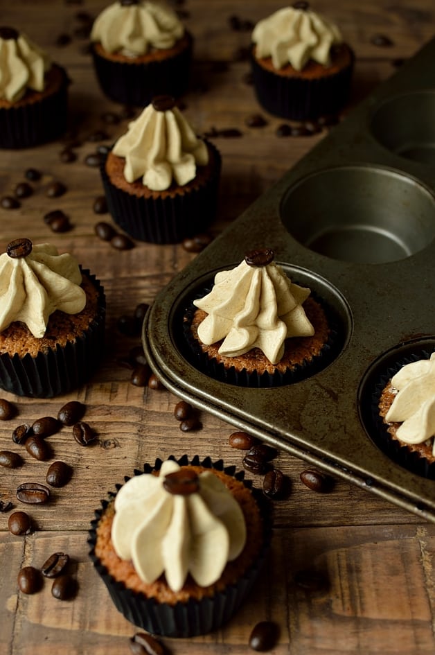 Espresso martini cocktail cupcakes, a boozy adult treat with Kahlua, vodka and coffee