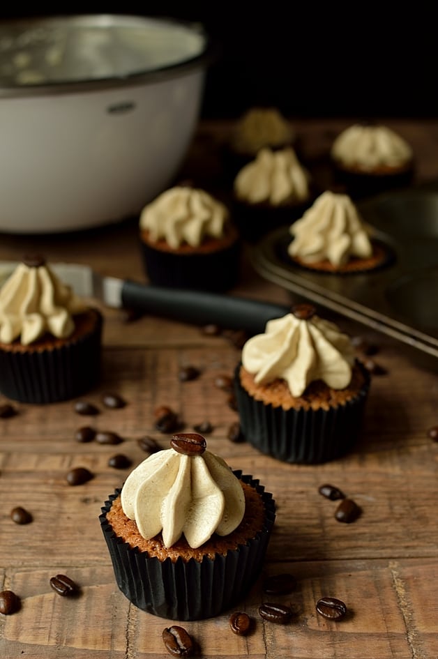 Espresso martini cocktail cupcakes flavoured with Kahlua, vodka and coffee