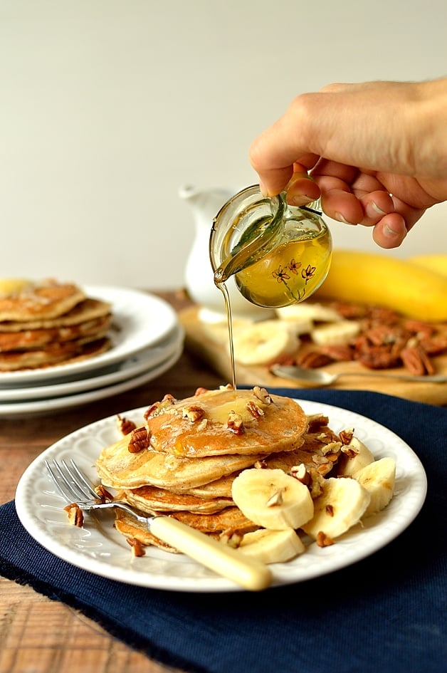 Banana pancakes with honey butter, a quick, easy, healthy(ish) breakfast - Domestic Gothess