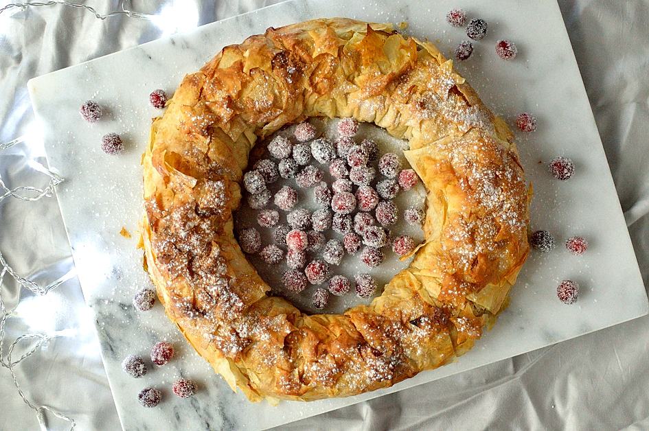Festive apple and mincemeat filo pastry Christmas wreath