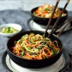 Healthy rainbow vegetable noodle bowls with buckwheat noodles and peanut sauce - Domestic Gothess