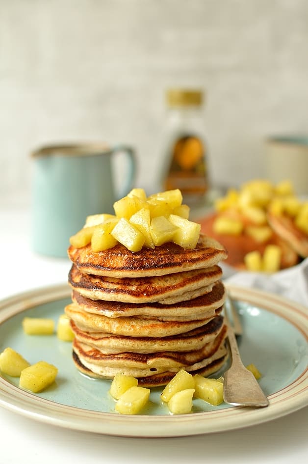 Refined sugar free oat and spelt pancakes with cinnamon apples - healthy, filling and delicious