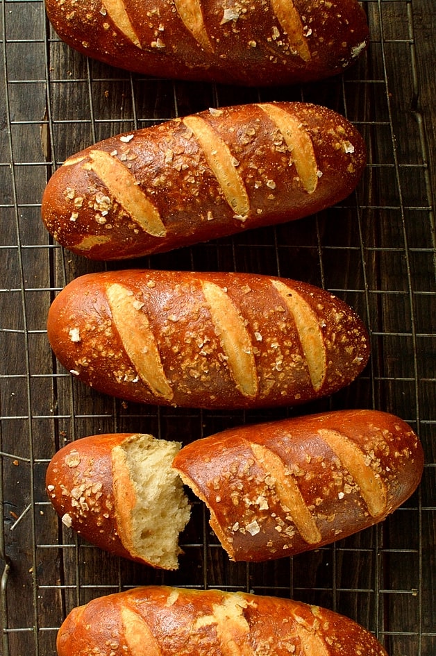 Beer pretzel hot dog buns - soft, chewy and delicious!