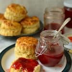 Fresh and zingy tasting strawberry lime jam and recipe for quick, easy basic scones