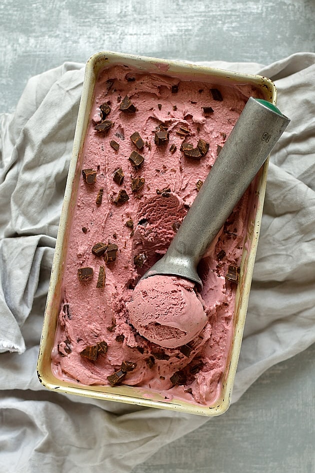 Balsamic roasted cherry and chocolate chunk ice cream
