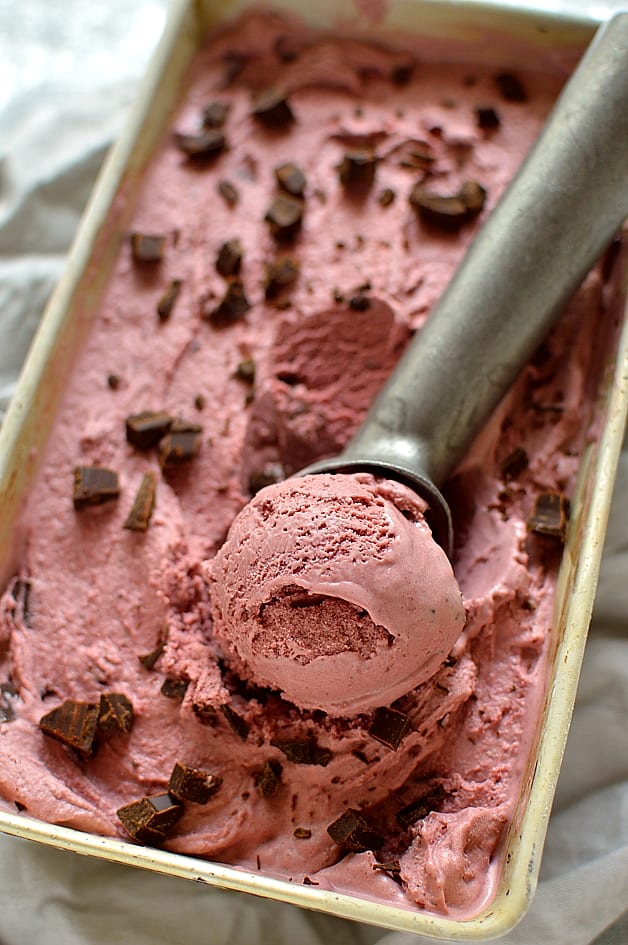Balsamic vinegar roasted cherry ice cream with chocolate chunks