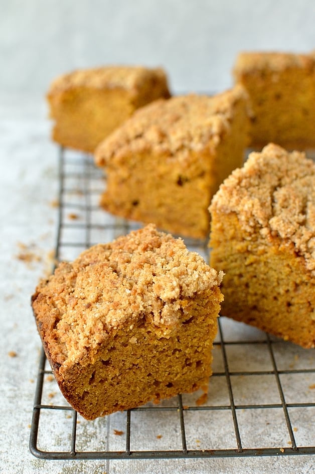 Moist pumpkin spice cake with a crumb topping