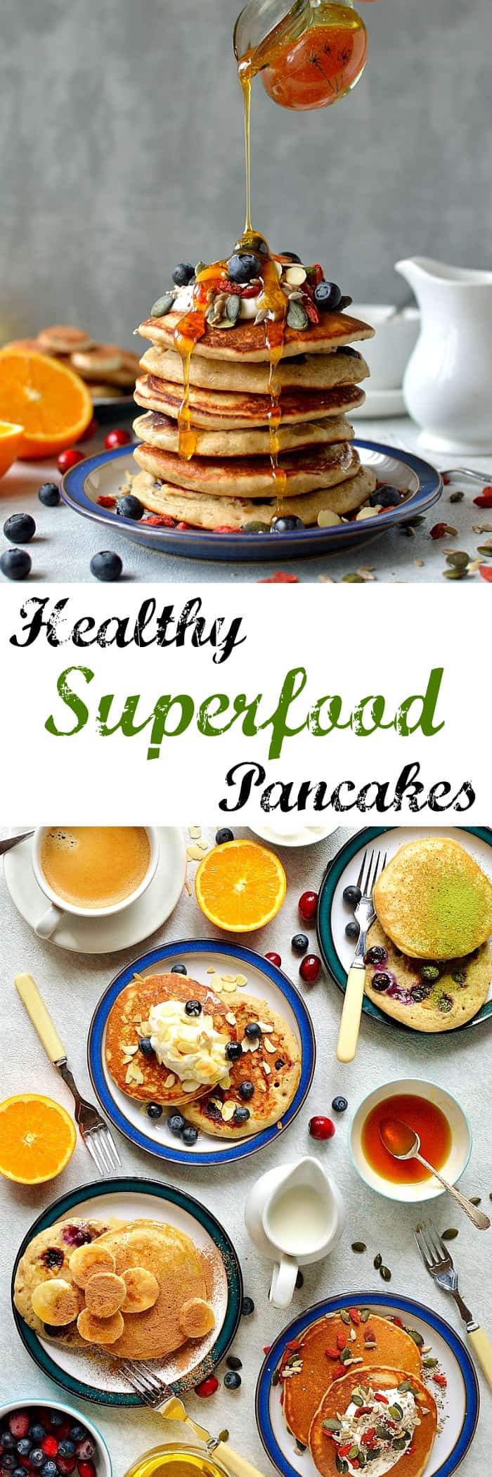 Healthy superfood pancakes - an indulgent breakfast that is packed full of nutritious ingredients, eating healthily doesn't need to be boring!