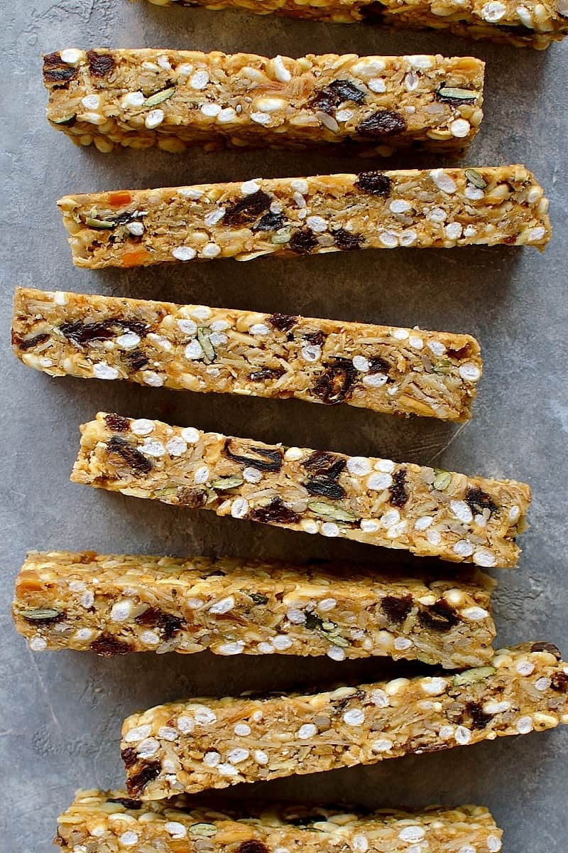 chewy, no-bake peanut butter granola bars - easy to make, versatile snack bars filled with oats, seeds, nuts and dried fruit.