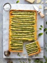 Asparagus, pea and feta cheese tart (quiche).
