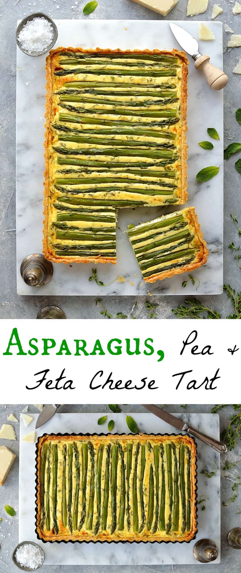 Asparagus, pea and feta cheese tart (quiche).