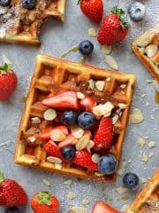 chocolate chip almond waffles - fluffy waffles made with ground almonds and filled with chocolate chips; perfect for an indulgent breakfast or brunch.