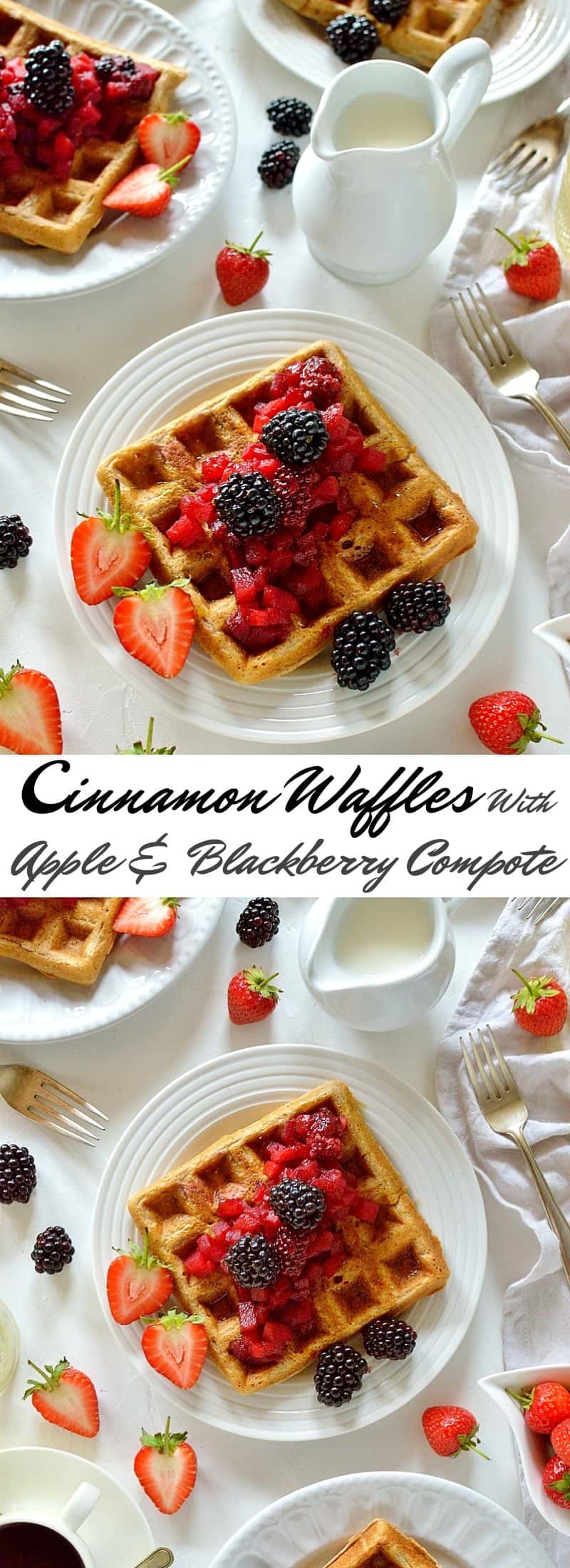 Cinnamon waffles with apple and blackberry compote - perfect for breakfast, brunch or dessert!