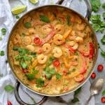 Prawns in an easy Thai coconut sauce - shrimp and peppers in a creamy, flavourful Thai-style coconut sauce.