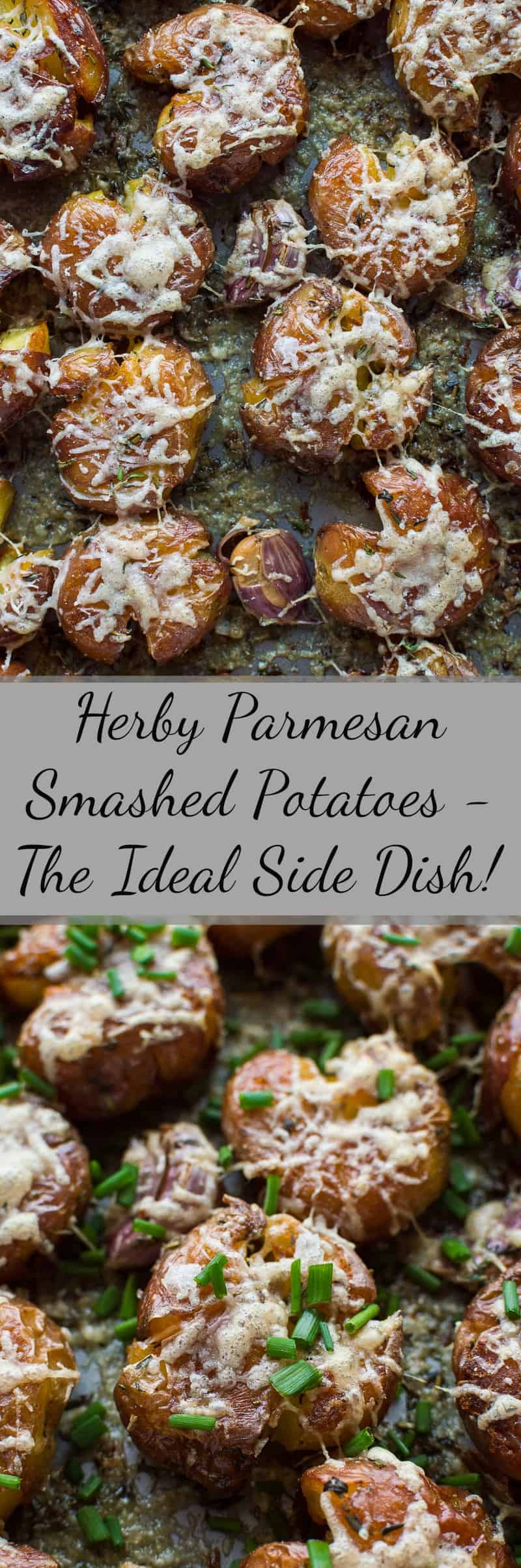 Herby parmesan smashed potatoes - soft on the inside, crispy on the outside, these are the ultimate side-dish!