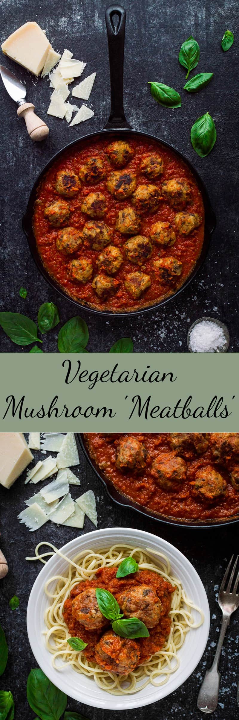 Vegetarian mushroom meatballs - these moist, herby, delicious meatless 'meatballs' taste amazing with tomato sauce and pasta - perfect healthy comfort food!