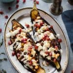 Chickpea and lentil stuffed aubergines – a tasty, healthy vegetarian meal that looks impressive but is really easy to make!