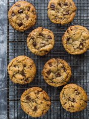 Vegan chocolate chip cookies - crispy round the edges, chewy in the middle, loaded with chocolate chips and really easy to make; these cookies will become your new favourite recipe!