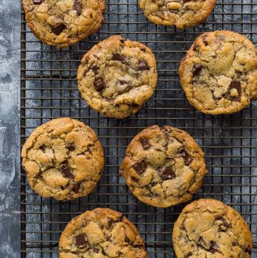 Vegan chocolate chip cookies - crispy round the edges, chewy in the middle, loaded with chocolate chips and really easy to make; these cookies will become your new favourite recipe!