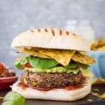Vegan Mexican Bean Burgers – spicy black and kidney bean burgers with sweetcorn and chipotle. One of your five a day per burger! #vegan #beanburger #plantbased #mexican #texmex #burger