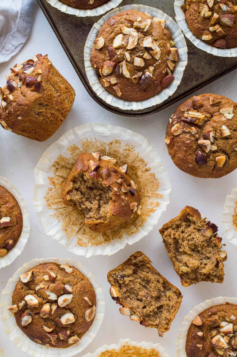 Banana nut muffins - moist, flavourful, quick and easy to make vegan banana muffins filled with chopped mixed nuts. Perfect for breakfast or snacking.