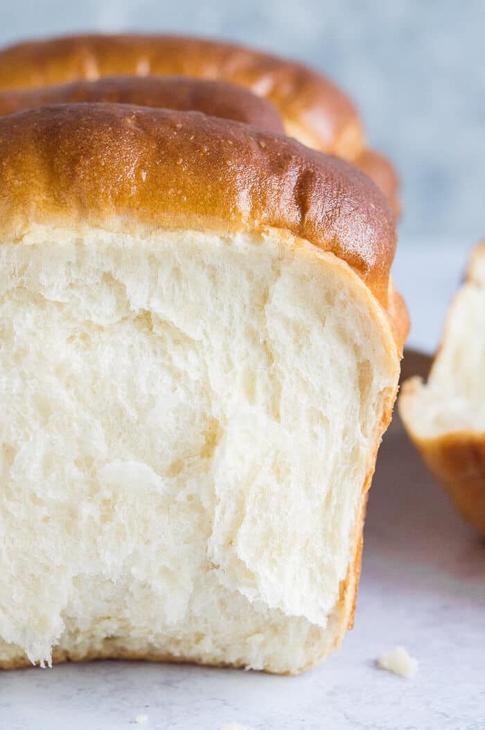 Close up of the crumb of vegan Hokkaido milk bread