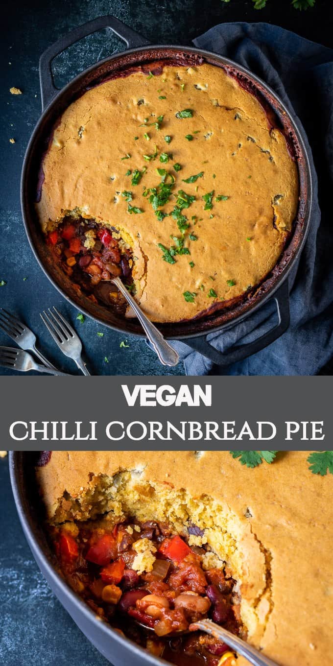 vegan chilli cornbread pie pinterest image