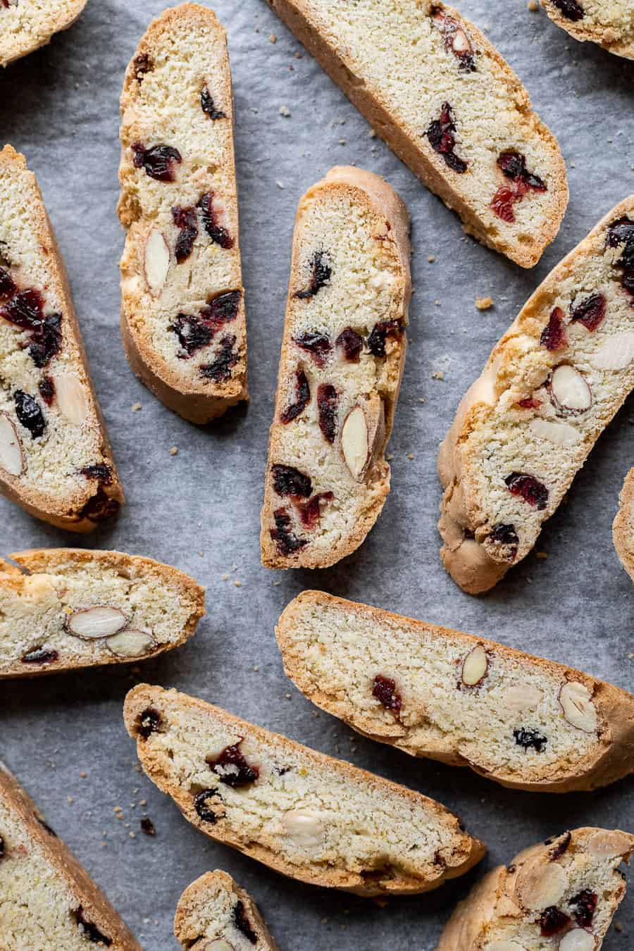vegan biscotti on a sheet of baking parchment