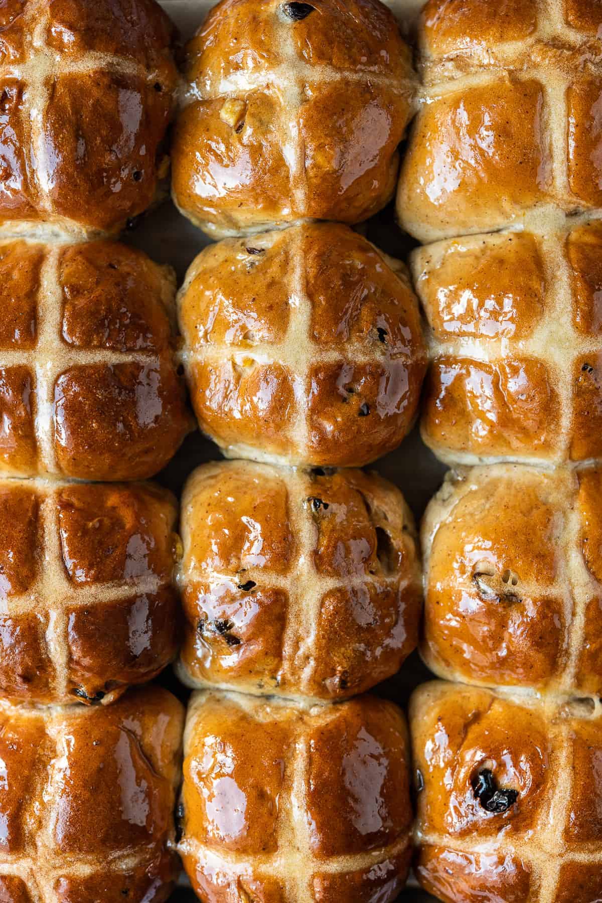 Close up of vegan hot cross buns