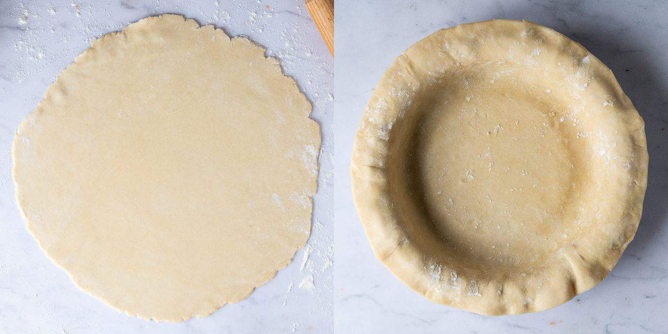 Step 2 - rolling out the pastry and lining the pie dish.