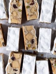 Top down shot of vegan stollen bars, some on their side.