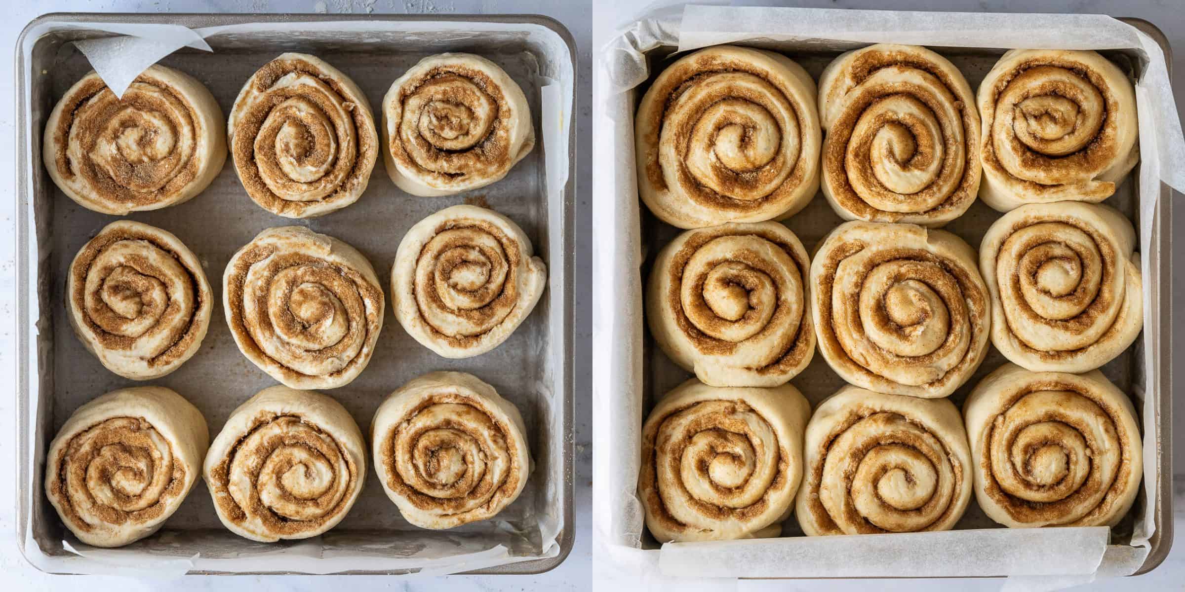 Step 5 - a two image collage of letting the cinnamon rolls rise.