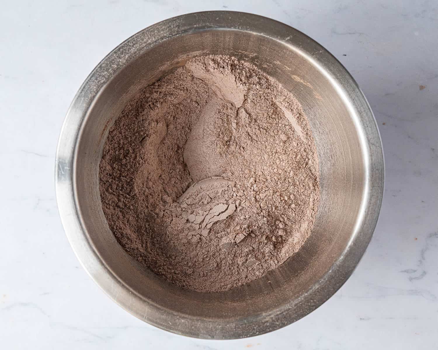 The sifted flour and cocoa powder.