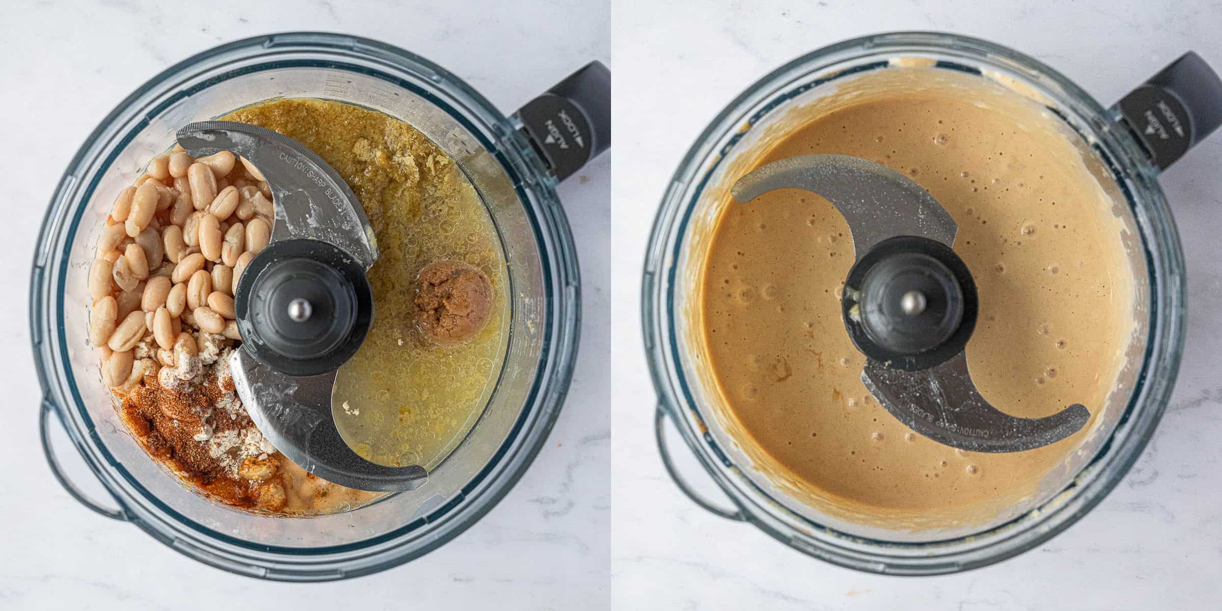 Step 1, a two image collage of blending the wet ingredients.