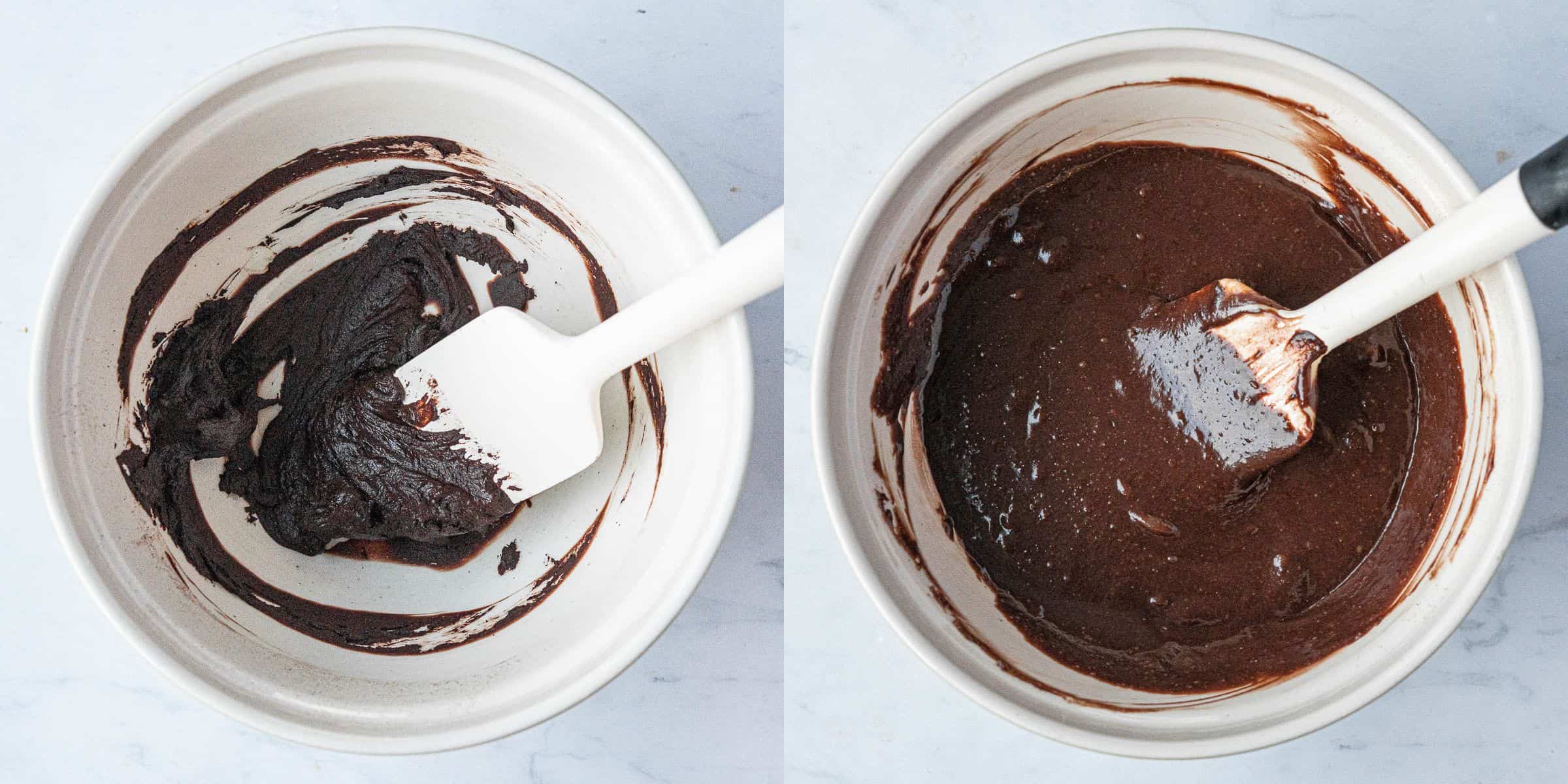 Step 3, a twoimage collage of making the chocolate batter.