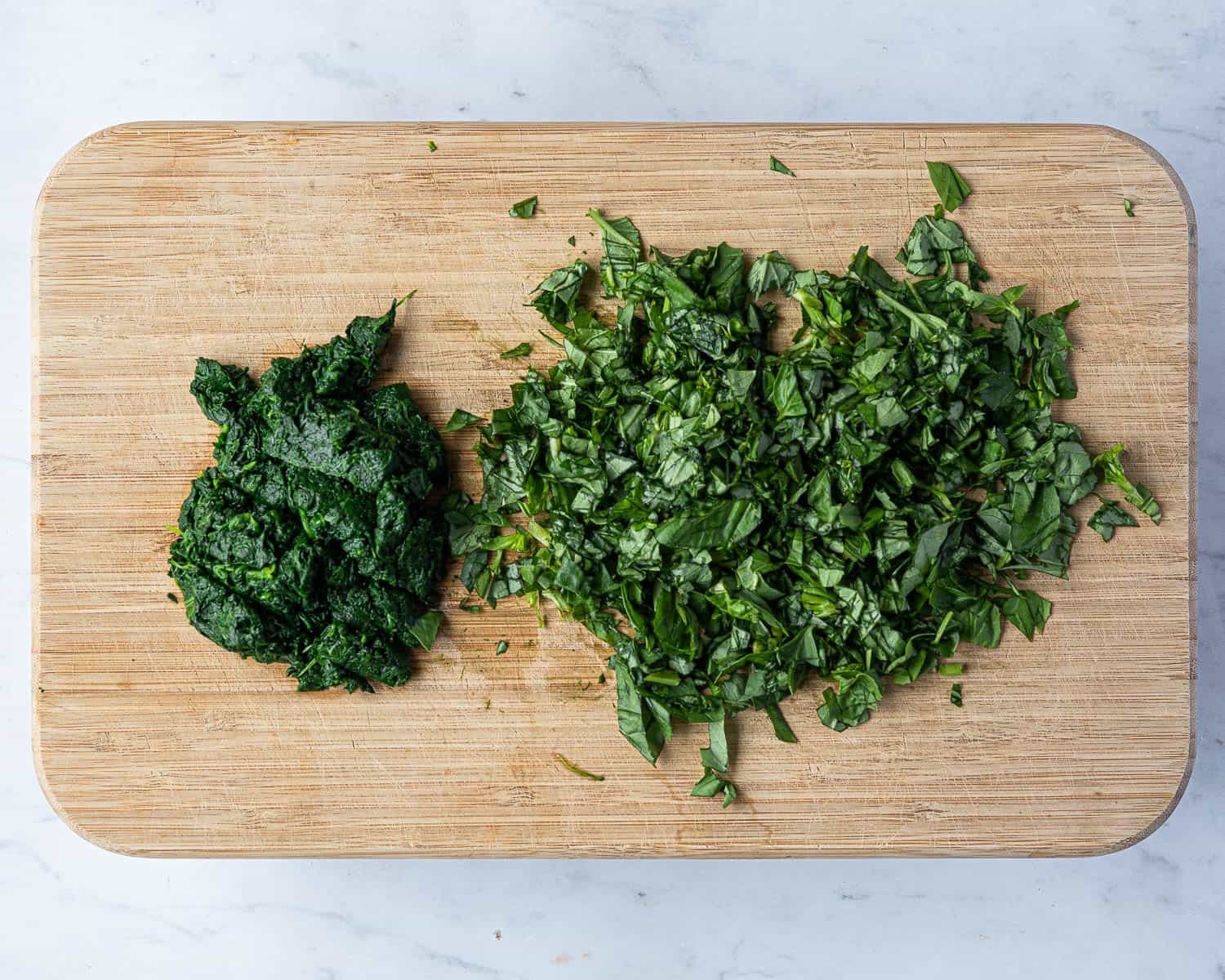 Step 7, the chopped spinach and basil.