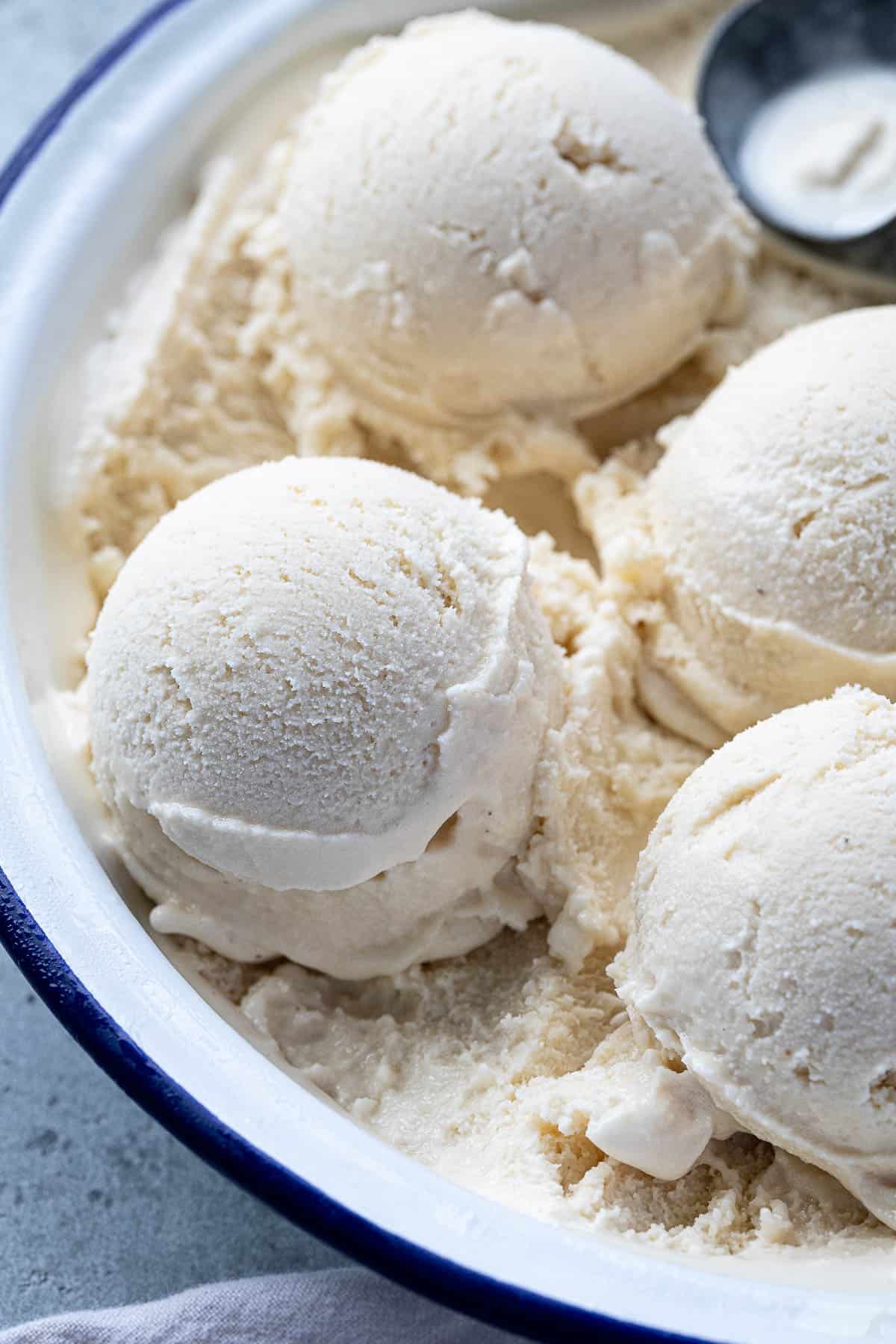 Close up of a scoop of rice ice cream.