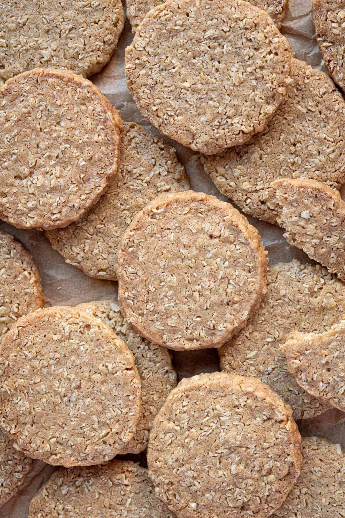 A pile of spiced oat shortbread biscuits.