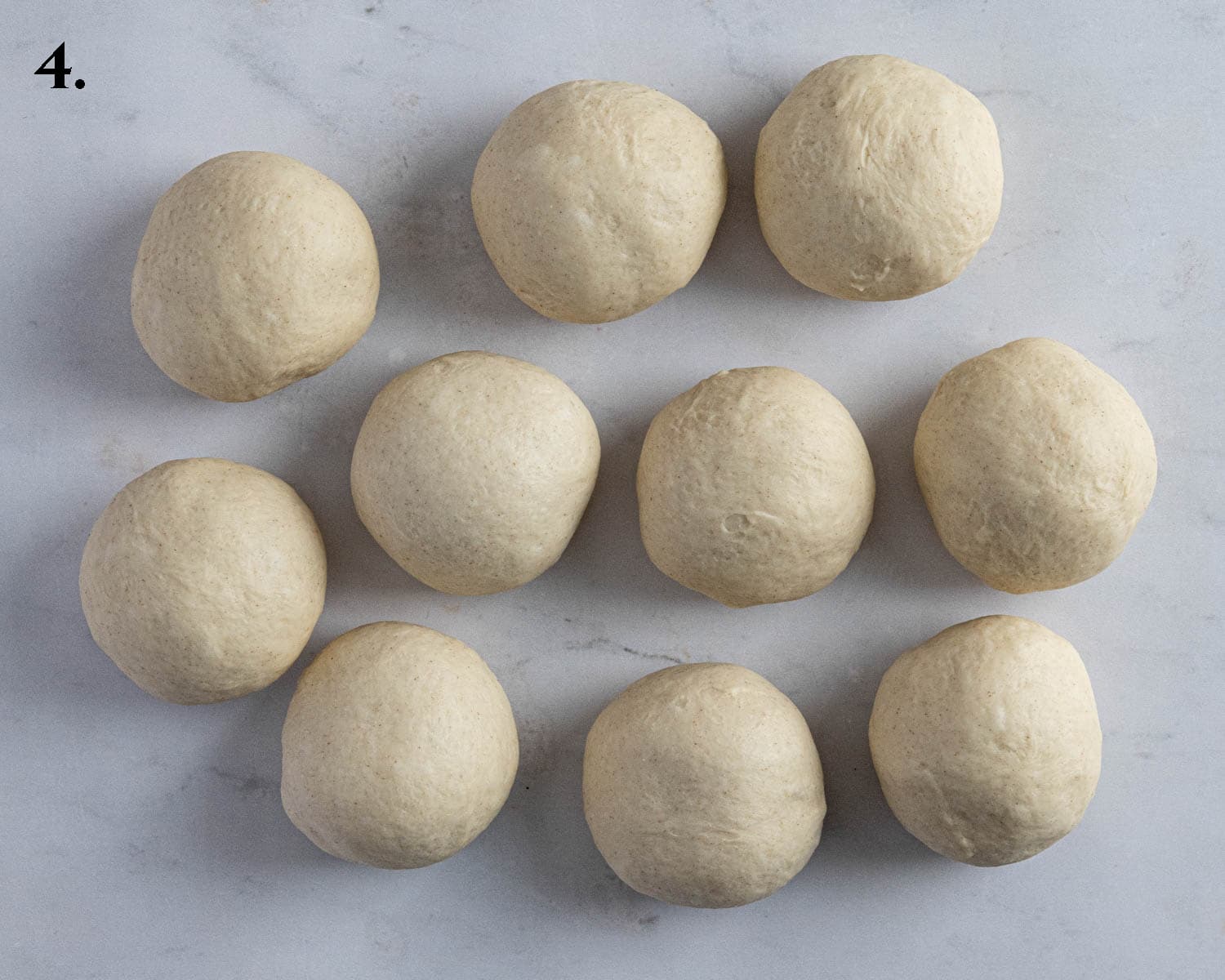 Step 4, the dough divided into 10 balls.