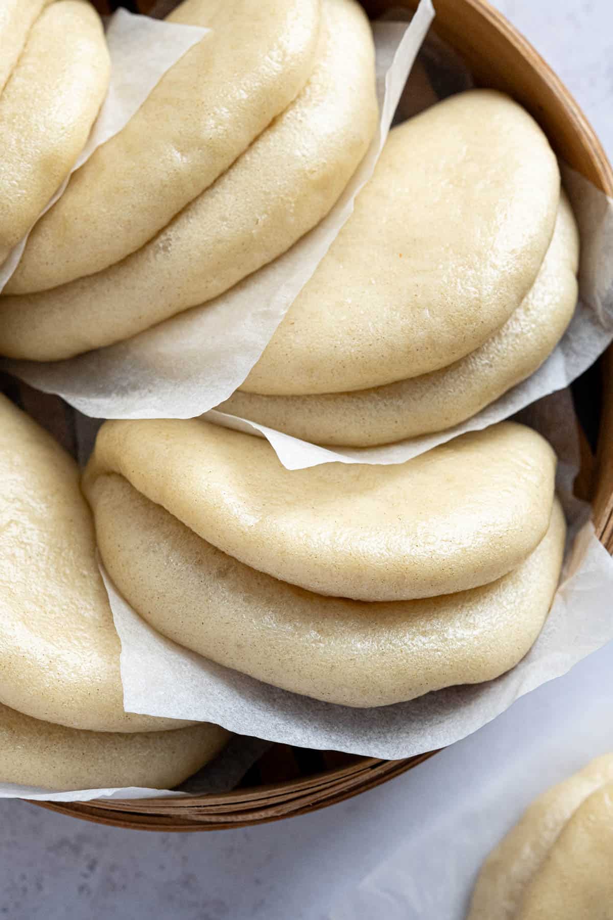 Close up of the bao buns.