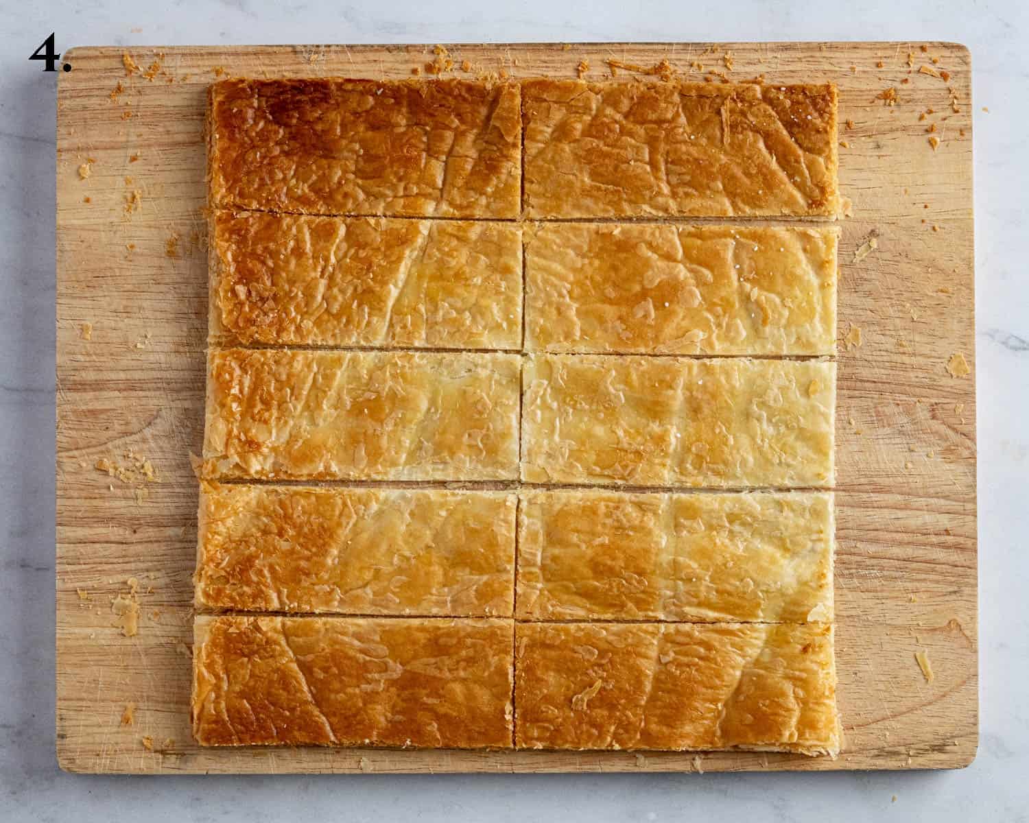 Step 4, the top pastry sheet divided into rectangles.