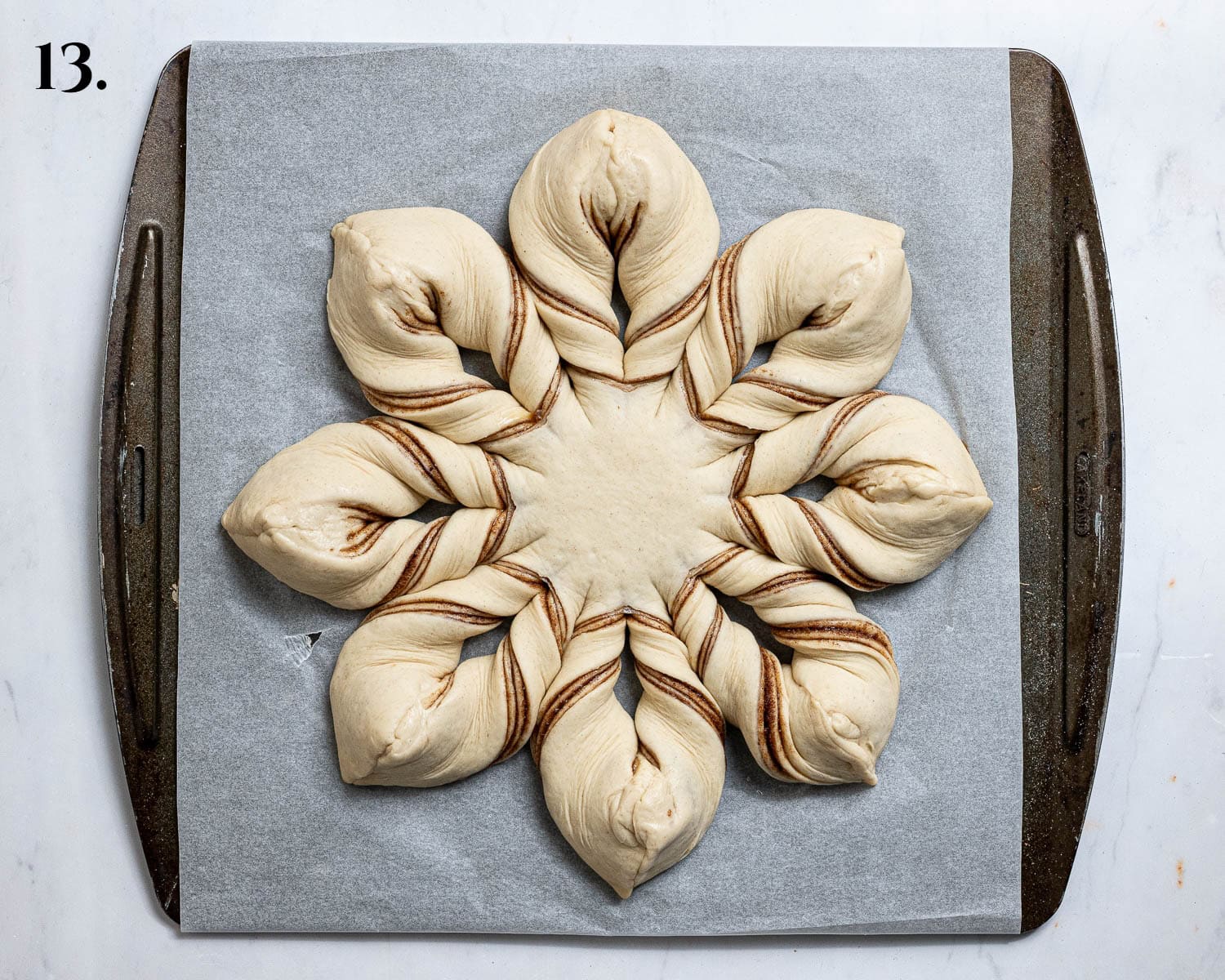 Step 13, the star bread after rising.